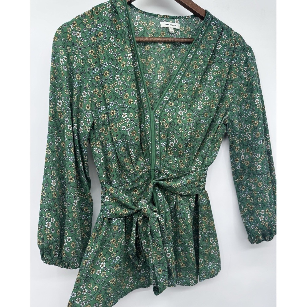 Max-Studio Crepe Tie Front Blouse S Cottage peasant sleeve fairy flowy boho